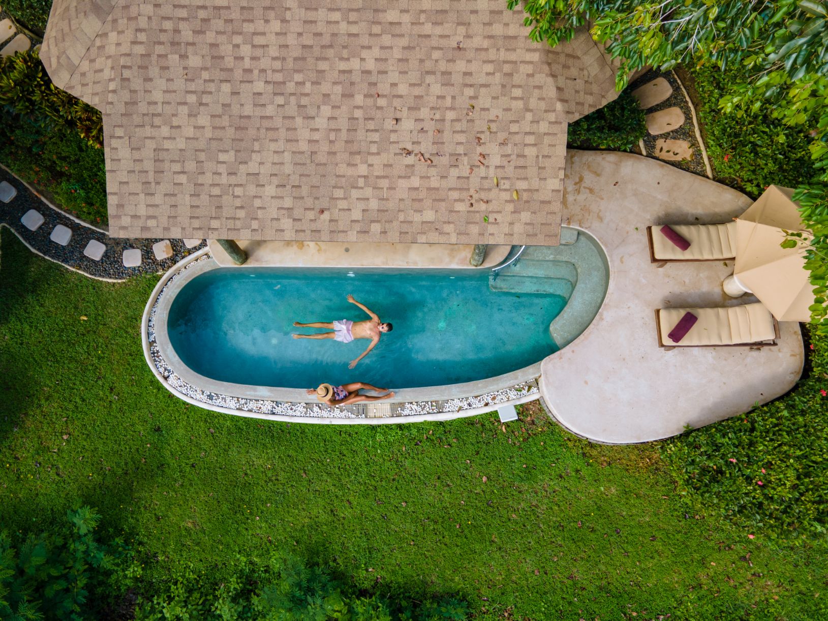 Luxury pool from aerial view